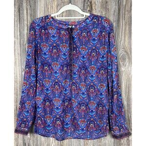 LOFT The‎ Softened  Blouse Women's M Shirt Floral 1/2 Button Vibrant Boho Chic
